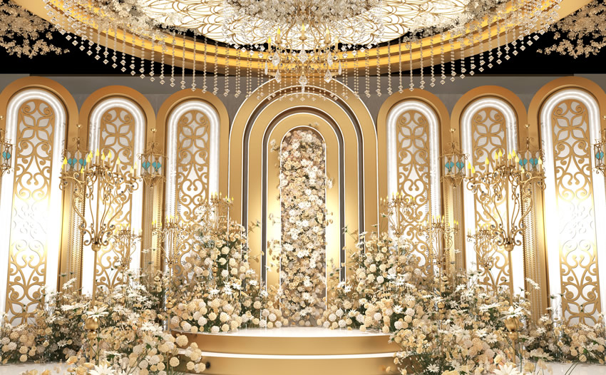 潍坊香槟色调婚礼堂效果展示